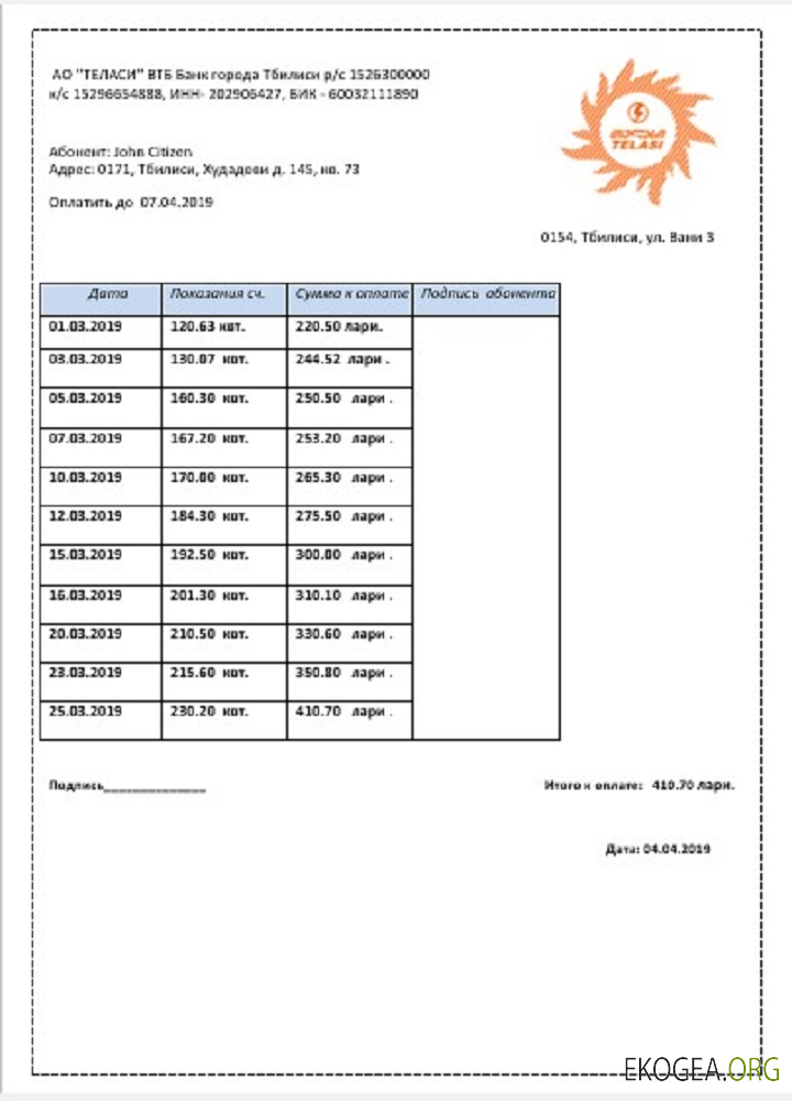 Georgia Telasi utility bill